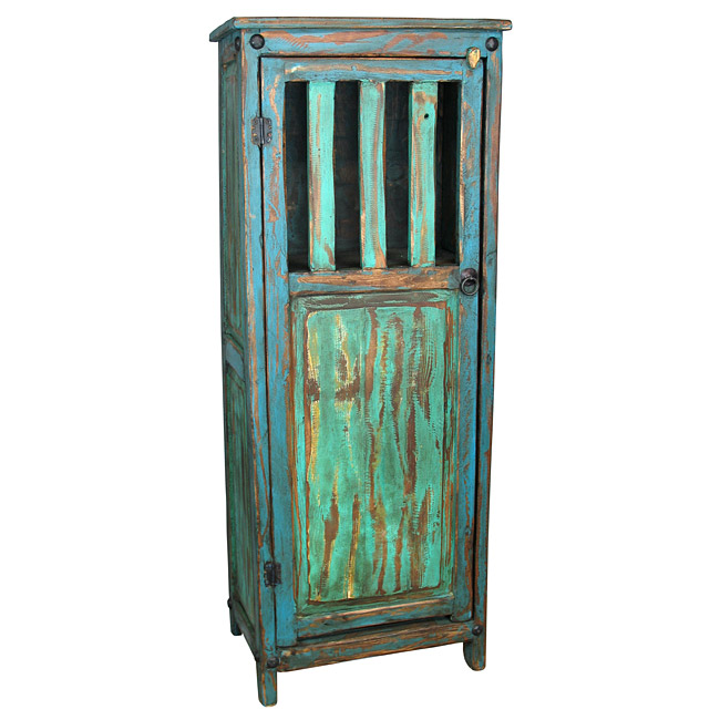 Rustic Painted Wood Storage Cabinet - Turquoise and Blue
