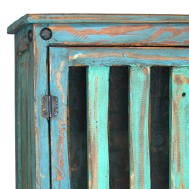 Rustic Painted Wood Storage Cabinet - Turquoise and Blue
