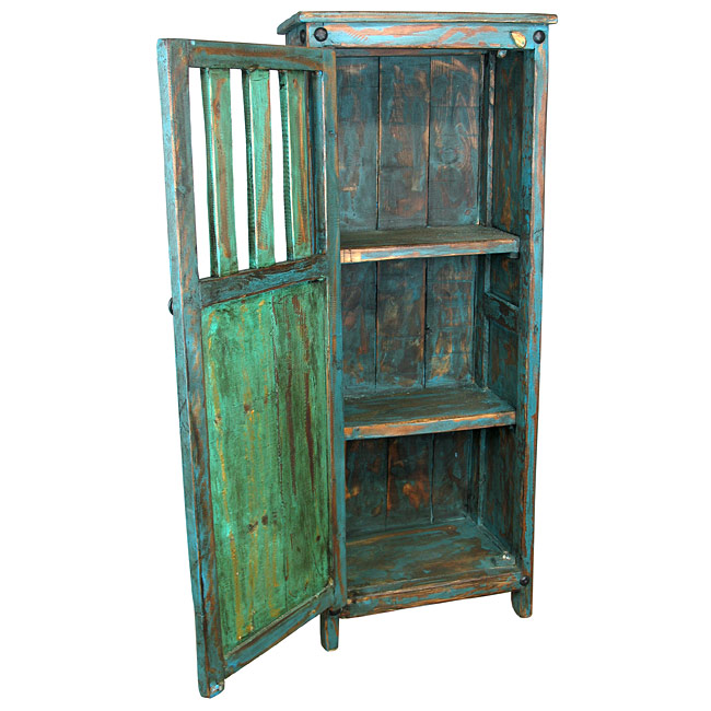Rustic Painted Wood Storage Cabinet - Turquoise and Blue