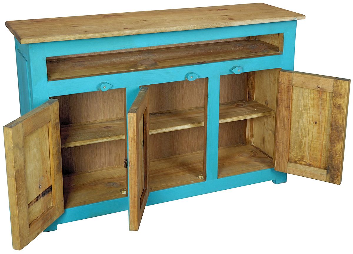 Painted Wood TV Stand with Carved Zia Doors