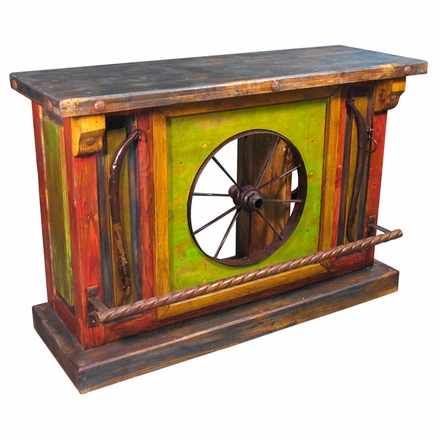 Painted Wood Wagon Wheel Bar