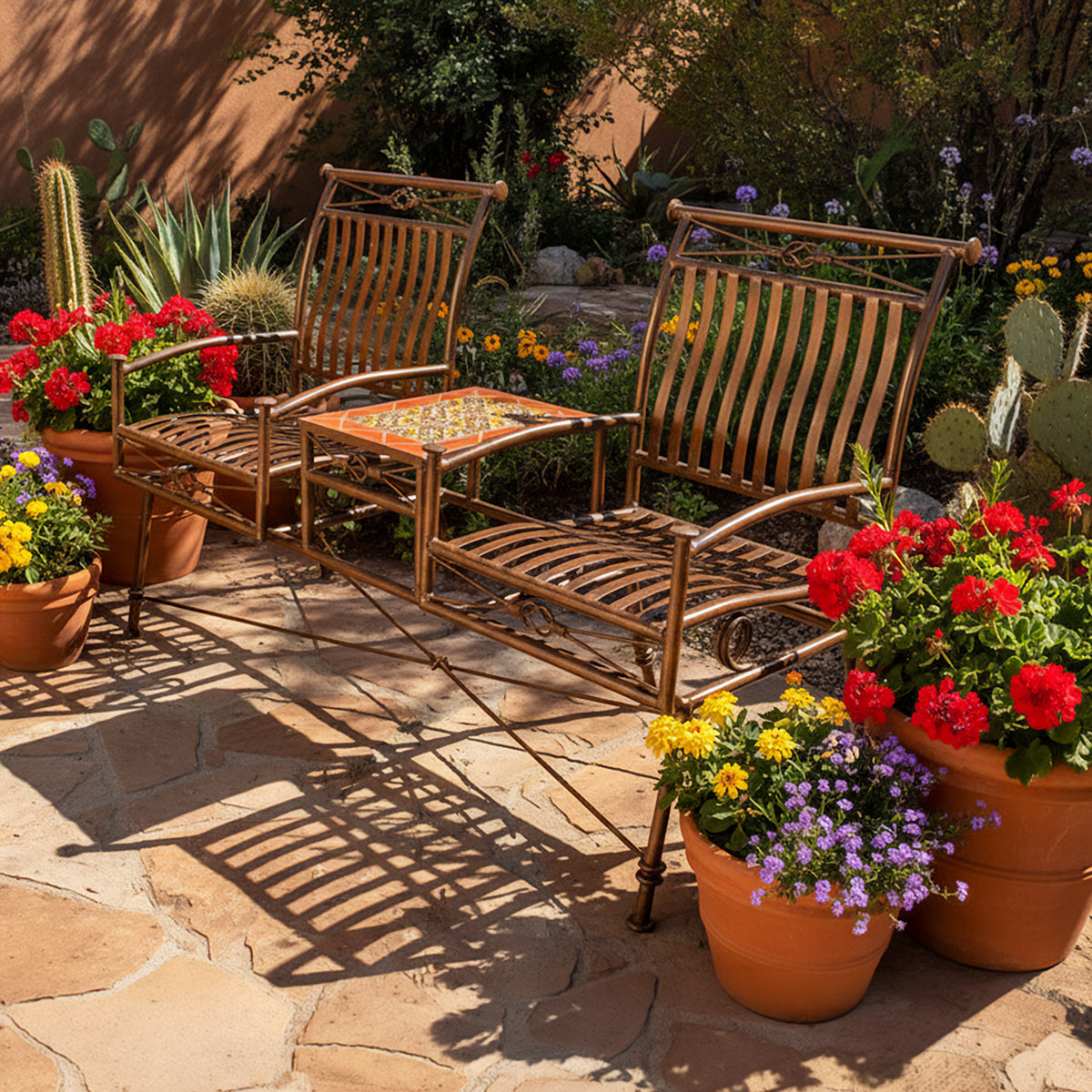 Dual Rocking Chairs with Talavera Tile Table - Orange or Blue