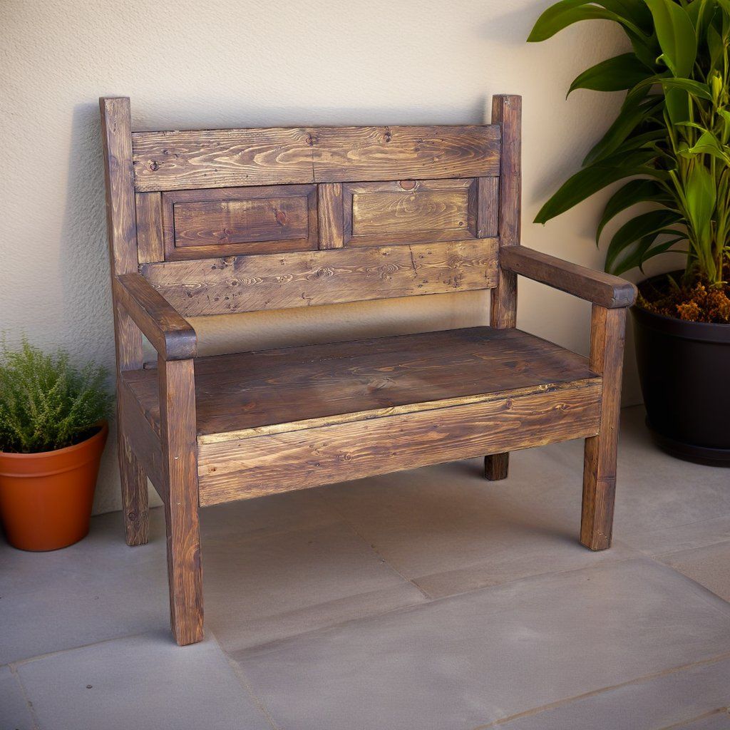 Rustic Wood Bench with Inset Back Panel
