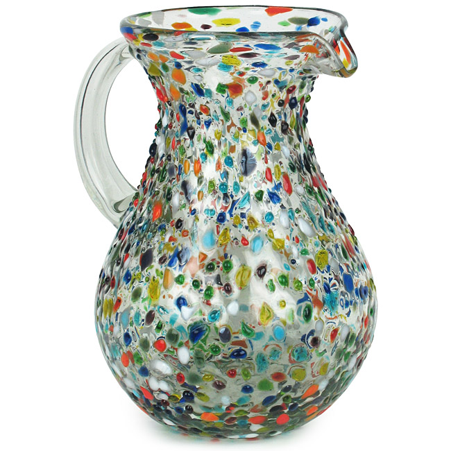 Pear Shaped Handblown Pebbled Confetti Glass Pitcher