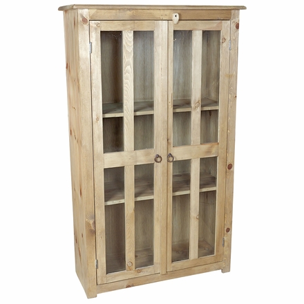 Pine Display Cabinet with Glass Doors