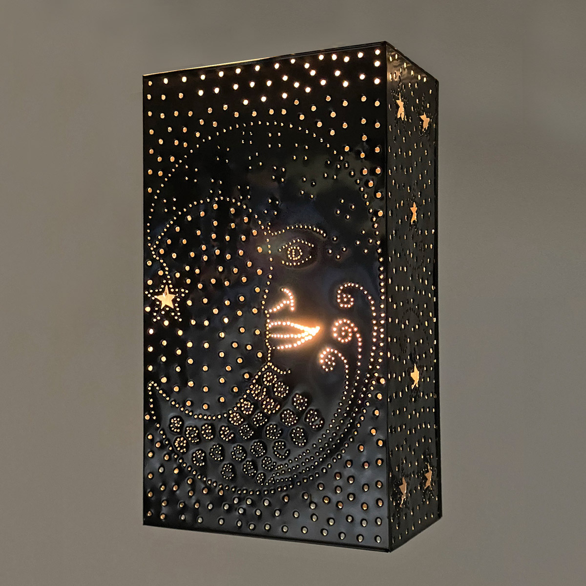 Punched Aged Tin Mexican Wall Sconce with Moon Face