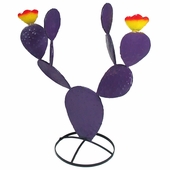 Purple Painted Metal Prickly Pear Cactus Sculptures
