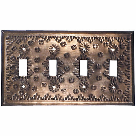 Quad Rustic Tin Switch Plate - Flower