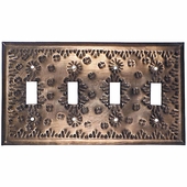 Quad Rustic Tin Switch Plate - Flower