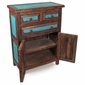 Reclaimed Wood Buffet Cabinet with Painted Turquoise Accents