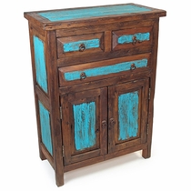 Reclaimed Wood Buffet Cabinet with Painted Turquoise Accents