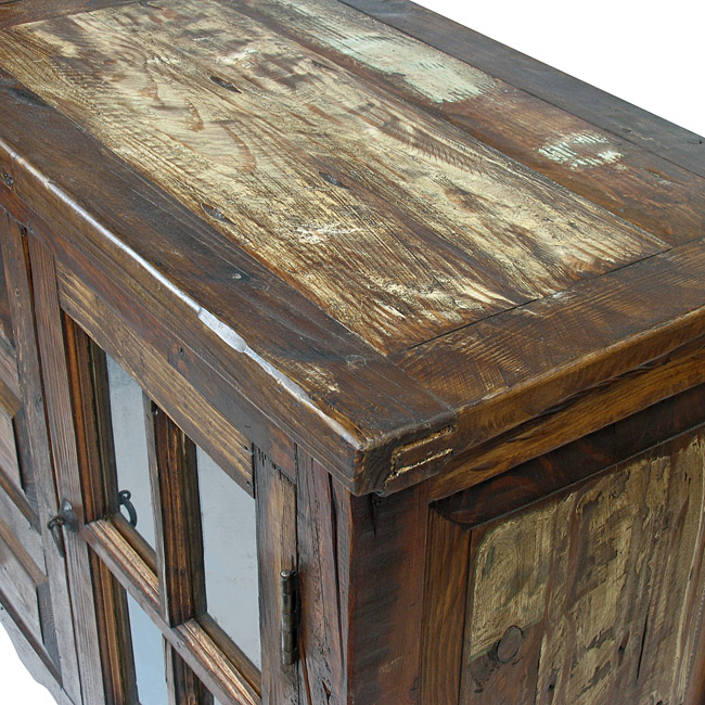 Reclaimed Wood Rustic Sideboard With Glass Doors