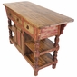 Red Accent Turned Leg Rustic Wood Kitchen Island with Drawers