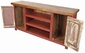 Red and White 2 Door Entertainment Console with Natural Top