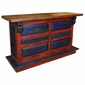 Red & Blue Painted Wood Rustic Bar