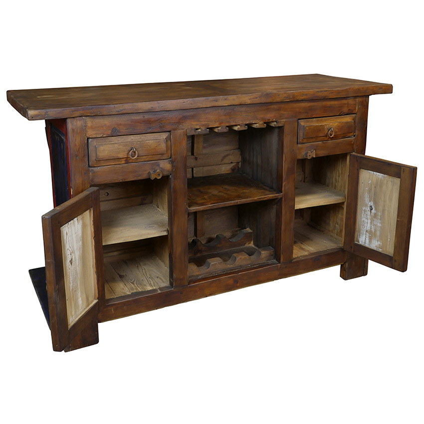 Red & Blue Painted Wood Rustic Bar