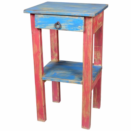 Red & Blue Painted Wood Side Table