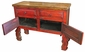Red Chiro TV Stand with Ox Yoke Carved Legs