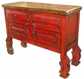 Red Chiro TV Stand with Ox Yoke Carved Legs