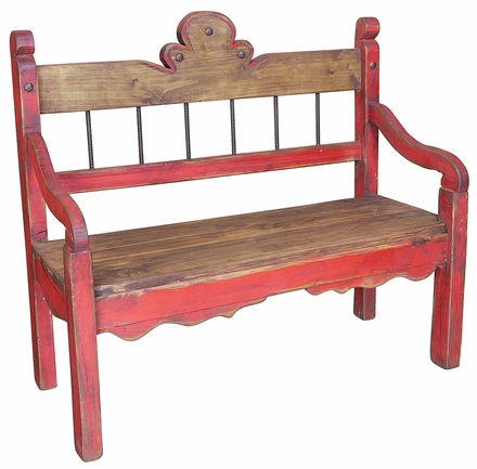 Red Hacienda Bench with Iron Backrest