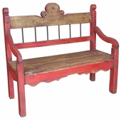 Red Hacienda Bench with Iron Backrest