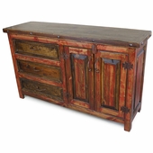 Red Painted Rustic Wood Buffet - 2 Doors - 3 Drawers