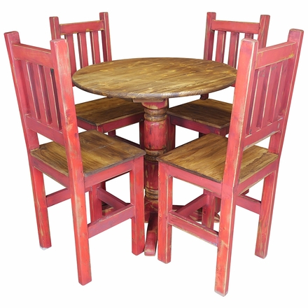 Red Painted Wood Bistro Table Set with 4 Chairs