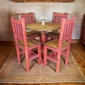 Red Painted Wood Bistro Table Set with 4 Chairs