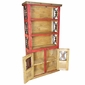 Red Painted Wood Book Shelf with Iron Scrollwork
