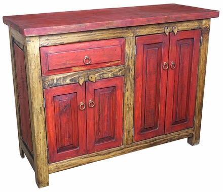 Red Painted Wood Buffet - 4 Doors & 1 Drawer