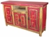 Red Painted Wood Buffet with Etched Doors