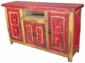 Red Painted Wood Buffet with Etched Doors