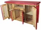 Red Painted Wood Buffet with Etched Doors