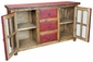 Red Painted Wood Buffet with Glass Panel Doors