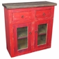 Red Painted Wood Buffet with Glass Panel Doors