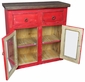 Red Painted Wood Buffet with Glass Panel Doors