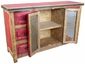 Red Painted Wood Buffet with Iron Panel Doors - 2 Doors & 6 Drawers