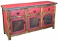 Red Painted Wood Buffet with Iron Panel Doors