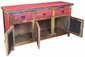 Red Painted Wood Buffet with Iron Panel Doors