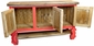Red Painted Wood Buffet with Ox Yoke Legs and Tin Panelled Doors
