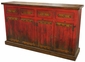 Red Painted Wood Buffet with Rustic Iron Accents