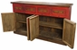 Red Painted Wood Buffet with Rustic Iron Accents