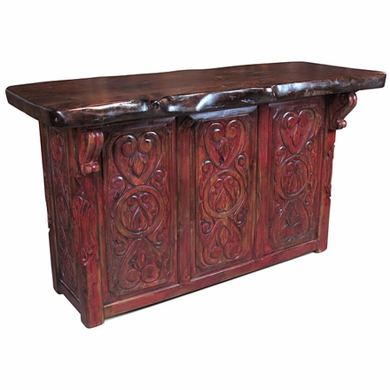 Red Painted Wood Carved Bar with Cedar Top