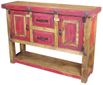 Red Painted Wood Console Table - 2 Doors, 2 Drawers & Lower Shelf