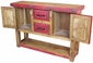 Red Painted Wood Console Table - 2 Doors, 2 Drawers & Lower Shelf