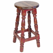 Red Painted Wood Mexican Turned Leg Bar Stool