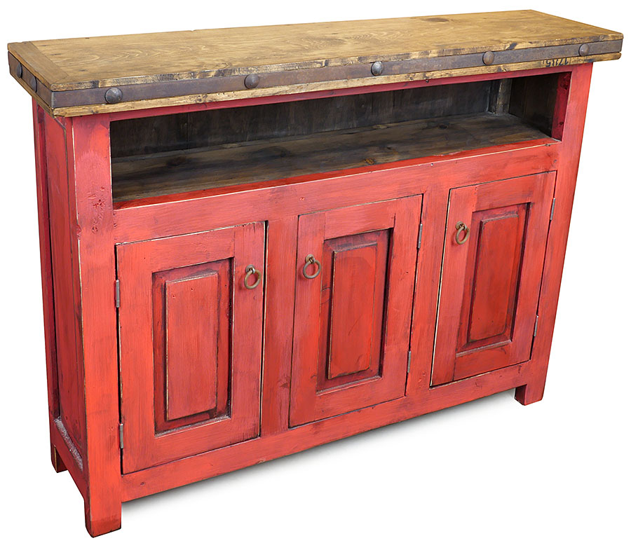 Red Painted Wood Skinny TV Entertainment Console