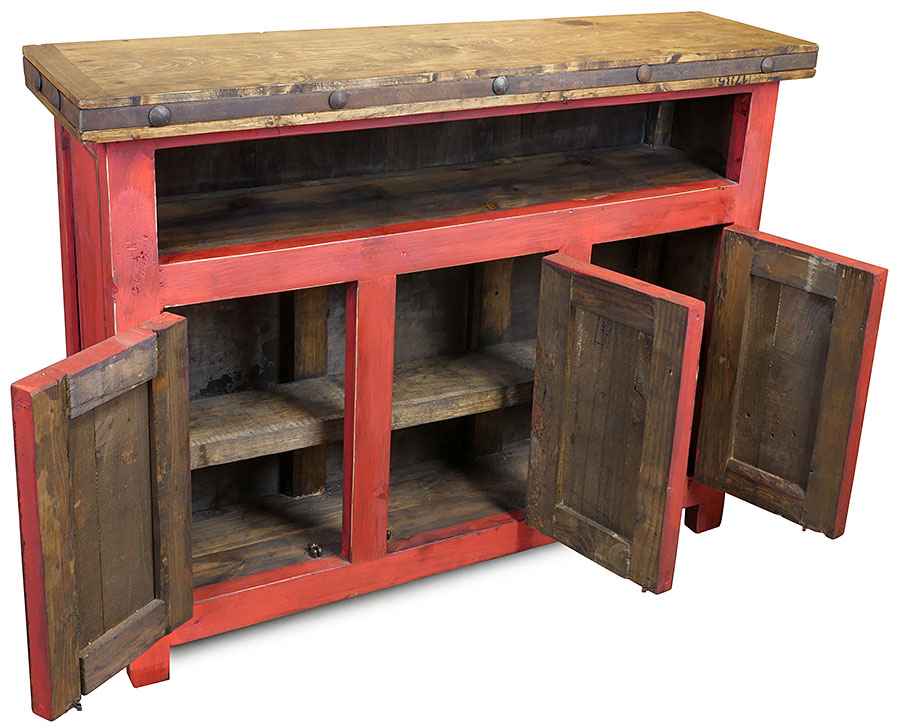 Red Painted Wood Skinny TV Entertainment Console