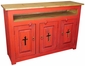 Red Painted Wood TV Stand with Cross Cutout Doors
