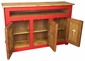 Red Painted Wood TV Stand with Cross Cutout Doors